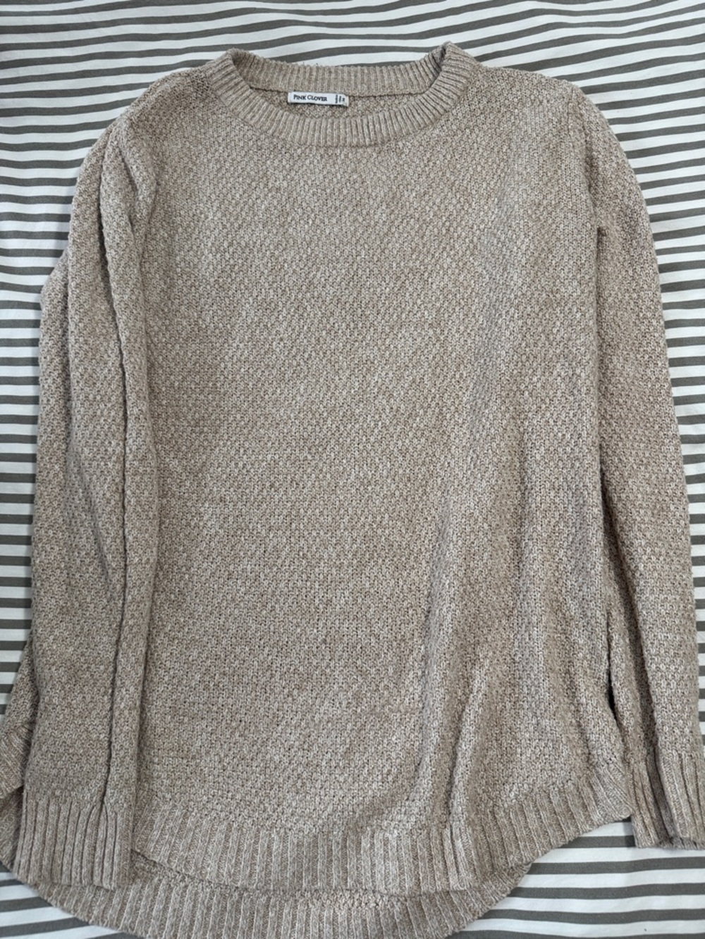 Pink Clover Taupe Crewneck Textured Knit Sweater